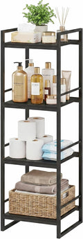 BYFU 4 Tier Bathroom Storage Open Shelf, Freestanding Metal Corner Storage Rack Shelving Unit for Bathroom Kitchen Living Room Hallway, Black