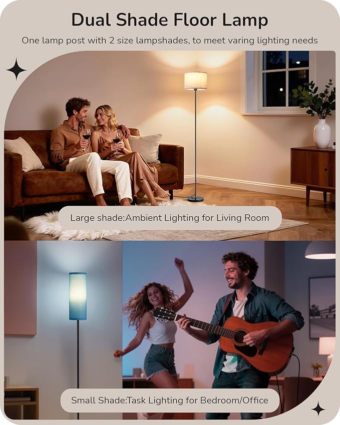 EDISHINE Modern Floor Lamps for Living Room, 63.7" Colorful Floor Lamp with Two Shades, Remote Control Foot Switch, 2700-6000K Dimmable Minimalist Standing Lamp for Bedroom, 9W Bulb Included, Blue