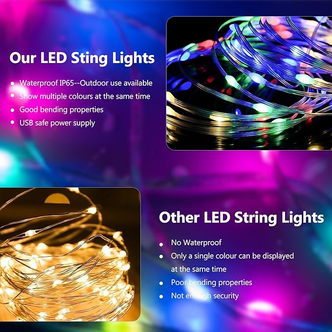 dalattin Led Lights 32.8ft,Smart RGB IIC Fairy Lights 100 LEDs,130+ Holiday Scene Modes,IP65 Waterproof&Sync with Music Led String Lights,New Year Valentine's Decor with App&Remote Control