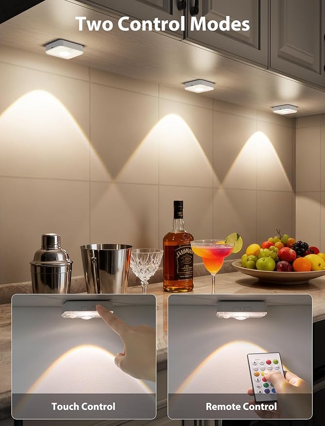 GBEAST 3 Pack Under Cabinet Lighting, Rechargeable Motion Sensor Puck Lights with Remote Control, 3 Color Temps & 9 RGB Colors, Magnetic Stick on Dimmable LED Closet Light for Kitchen Shelf Bedroom