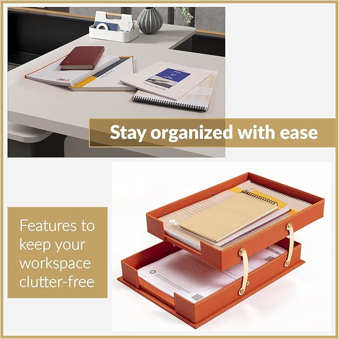 MOOGCO 12-Piece Leather Desk Set — Desk Pad 23.2" x 15.4", Double Document Tray, Pen Holder — Desk Organizer Set for Home Office & Executive Desk Accessories