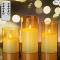 Wondise Flameless Flickering Candles with Remote and Timer, Battery Operated with Moving Wick, Glass LED Candles with Real Wax for Halloween Christmas Home Dinner Decoration (Gold