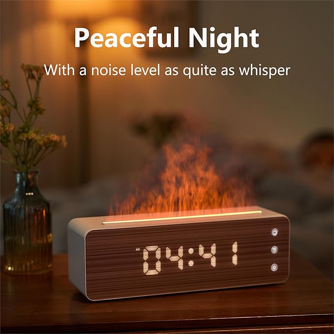 Flame Diffuser Humidifier, 700ml Large Fire Diffuser Humidifier for Desk, Full-Color Adjustable, Time & Humidness Display, 26dB Quiet, Cool Mist Diffuser, Essential Oil Diffuser for Bedroom