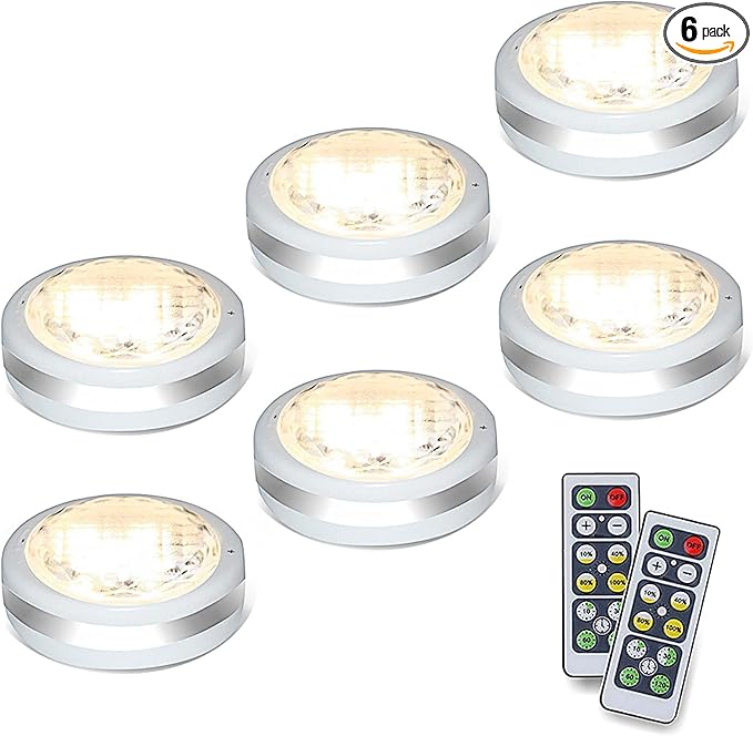 Starxing Puck Lights with Remote, Battery Operated Under Cabinet Lighting, Led Tap Light with Remote Control, Locker Light Closet Light, 4000K Natural White (6PK)