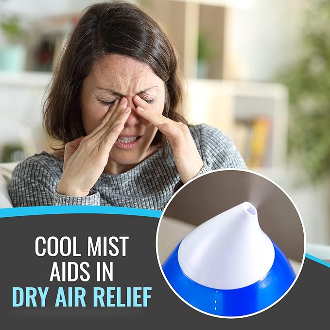 Habitat Cool Mist Ultrasonic Humidifier with Large 2.5L Tank, Whisper Quiet Humidifier with LED Light for Bedroom, 24 Hours of Continuous Mist, Blue (Pack of 1)