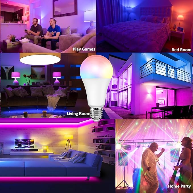 RGB Color Changing Light Bulb with Remote Control, RGBW LED Light Bulb A19 E27/E26 6500K White 9W 16 Color Choices Multicolor Dimmable Flood Light Bulbs for Party Bedroom Home - 4 Pack
