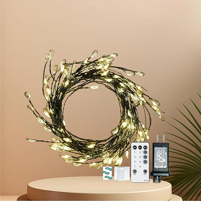Dailyart Fairy Lights Plug in, 200 Led Fairy Light with Remote 10Ft Fairy Lights with Timer 8 Modes Warm Lights for Bedroom Wreath Party Window Wedding Christmas Tree Decoration Green Wire