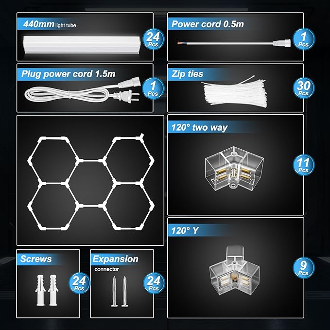Hexagon Garage Lights 3 Level Dimmable, High Brightness 168W 5600 to 18480 Lumens 6500K Honeycomb Led Light 5 Grid for Garage, Auto Beauty Shop, Car Detailing Shop, Workshop
