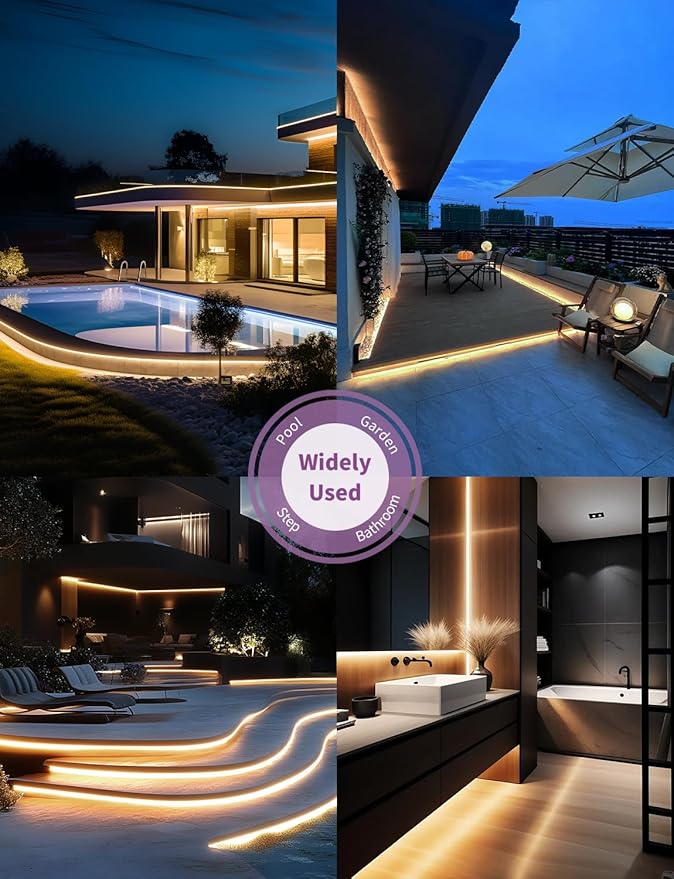 50FT COB LED Strip Light Outdoor Waterproof,15M Warm White 3000K Led Strip Lights Flexible 24V Remote & App Control Dimmable Led Tap Lighting for Room Bathroom,Kitchen ,Patio Garden ,Cabinet Shelf