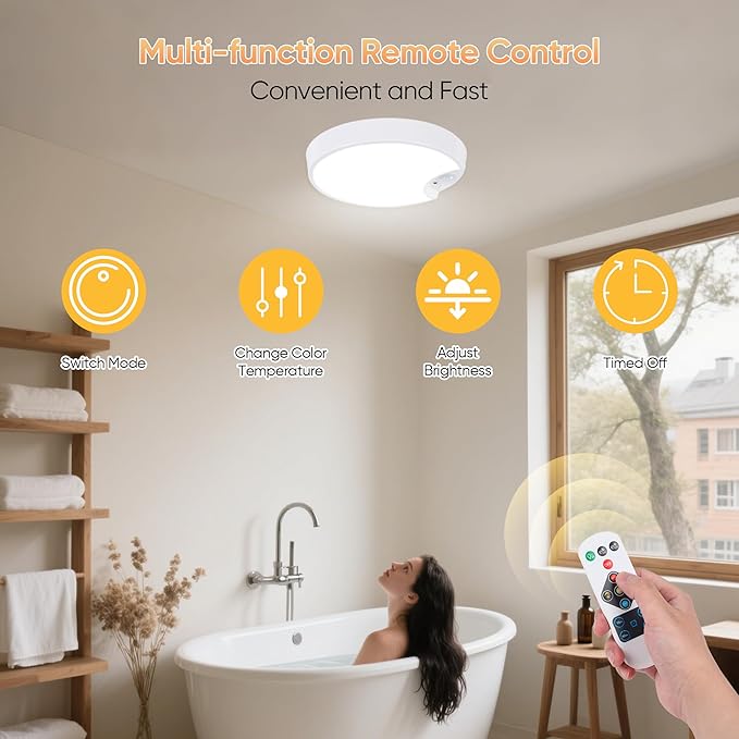 Rechargeable Motion Sensor Ceiling Light: Indoor LED Wireless Ceiling Light with Remote - Cordless Motion Activated Ceiling Lamp with Timer for Closet Hallway Bedroom (Rechargeable)