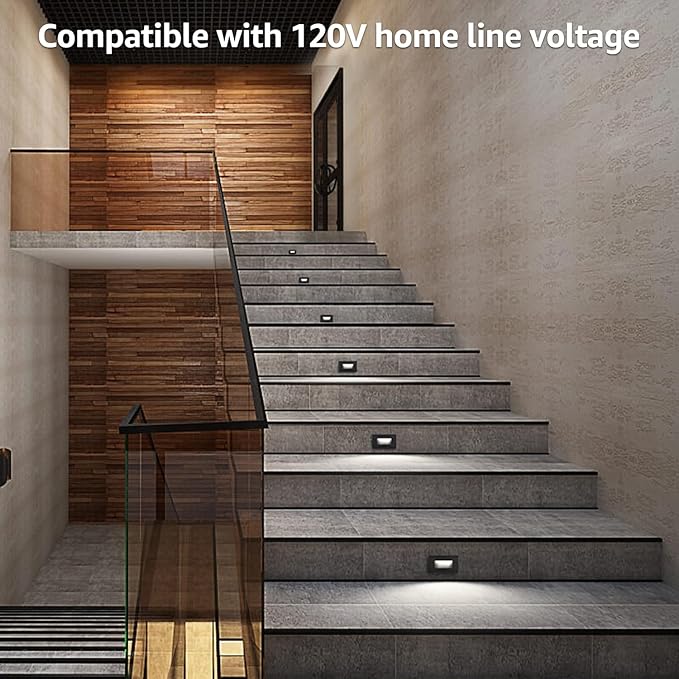LEONLITE Black 5CCT 120V LED Step Lights, 3.5W 150LM 5%-100% Dimmable Horizontal Stair Lights Indoor Outdoor Wet Location, CRI90+ & ETL, 2700K/3000K/3500K/4000K/5000K, Aluminum, Pack of 6