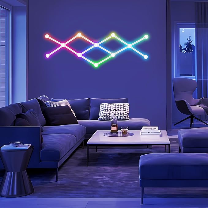 RGB Wall Light lines, Smart Gaming LED Lights DIY Geometry Splicing Gaming Wall Light Bar, Backlit Modular APP Control Colour Changing for Game Room,Bedroom,Home Decor Lights (9 Lines, White)