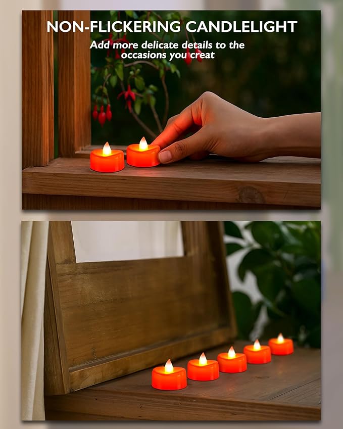BEICHI Flameless Candles, Tea Lights Battery Operated, No Flickering Votive Candles LED Tea Lights for Halloween Christmas Wedding Home Decor (24 Pack, Red)