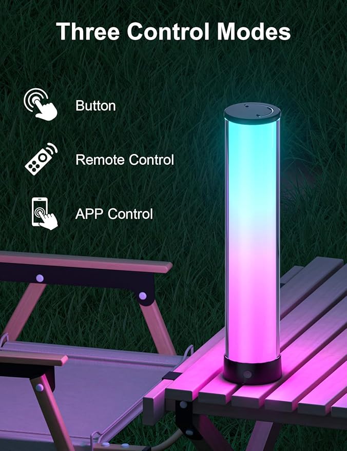 Rechargeable Table Lamp, RGB IC LED Light Bar, 1500 Lumens, APP & Remote Control Bedside Table Lamp with Music Sync, Color Changing Ambient Lighting for Bedside Table Desk Monitor Gaming Black