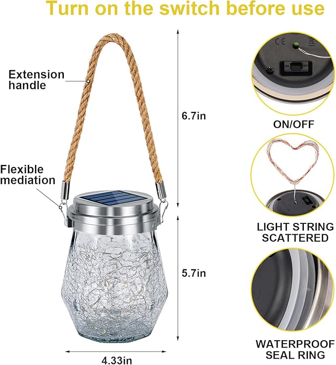 Solar Lantern Outdoor, 2 Pack Hanging Solar Lights Outdoor Waterproof, Upgraded 60 LED Lanterns Decorative Outdoor Garden Decor for Yard Pathway Patio Christmas Halloween, Warm White, ‎LD01