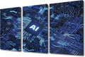 Virtual Network Wall Art 3 Pieces Artificial Intelligence Concept Canvas Art Wall Decor Chip Modern Wall Art Pictures for Living Room Artwork Paintings Giclee Framed Ready to Hang (36"Wx24"H)