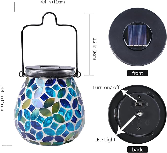 Bshine Mosaic Solar Lantern Outdoor Hanging Waterproof, Mosaic Light Indoor Decorative Table, Garden Decor for Yard Outside, Path, Courtyard, Lawn, Birthday Gift for Mom Women Gardening, Classical