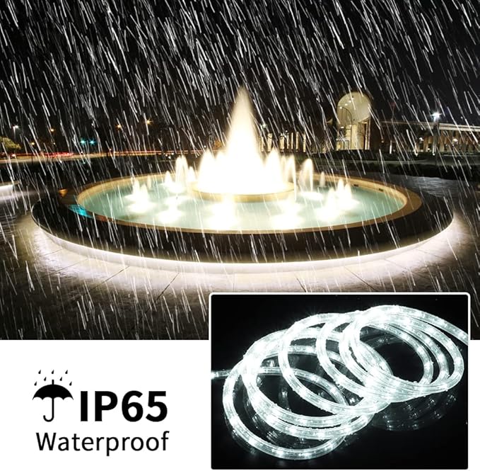 80ft LED Rope Lights, Dimmable 864 LEDs IP65 Waterproof Outdoor Indoor Linkable Cuttable Rope Light, 110V 6000K Daylight White Christmas Rope Light for Patio Garden Corridor Home Party Decor