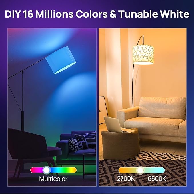 Vinaco E12 Smart LED Bulb 5W 600LM, 4 Pack E12 LED Light Bulbs Color Changing WiFi Bluetooth Work with Alexa & Google Assistant, Smart E 12 Candelabra Bulb 60 Watt E 12 Base, RGB Light Bulbs B11