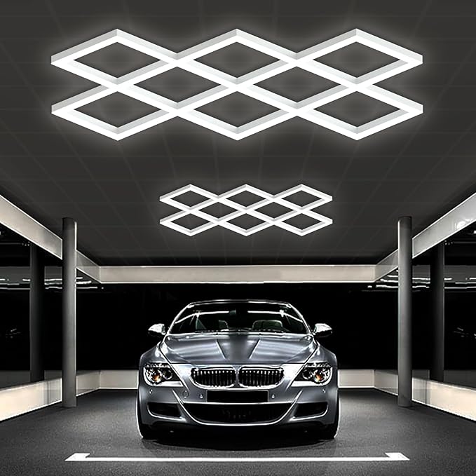Hexagon LED Garage Lights 8 Hex Ultra-Bright Strip Lights New Updated Diamond Commercial Lighting for Garage Car Detailing Barber Shop Gym Warehouses Basement.