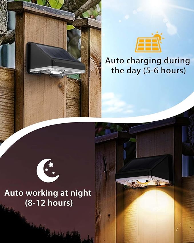 Solar Fence Lights Outdoor 8-Pack | IP67 Waterproof Wall Lights | Dusk to Dawn Auto-On/Off, Easy to Install | Decorative Solar Lights for Deck, Patio, Yard, Step, Garage, Pool (Warm White)