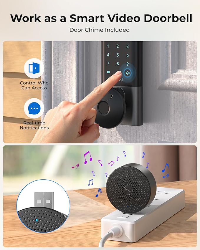 Fingerprint Smart Door Lock, ANYBELL Keyless Entry Door Lock with Camera, Built-in Wi-Fi Deadbolt for Front Door, Auto Lock, Cloudege App Control, Night Vision & Two-Way Audio, Home Security