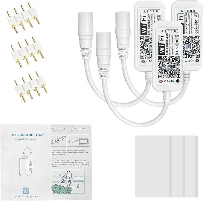 3 Pack Smart WiFi LED Controllers, RGB Led Strip Lights Wireless Control, Compatible with Alexa & Google Home & IFTTT, Free Magic Home App Control for Home Decoration TV Background Stair LED Lights