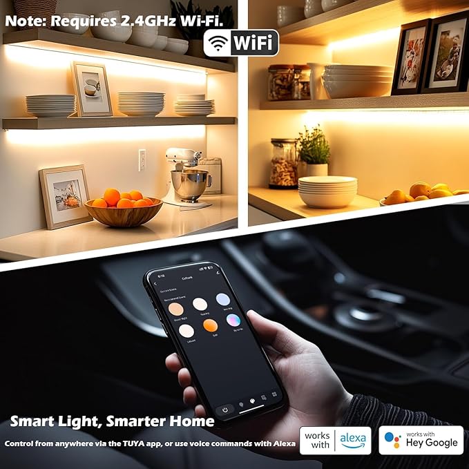 Smart Under Cabinet Lighting, 4-Pack 12" V Shape LED Light Bar Kit - Dimmable 2700K to 6000K Color Adjustable, Control with App - Compatible with Alexa, Google Assistant