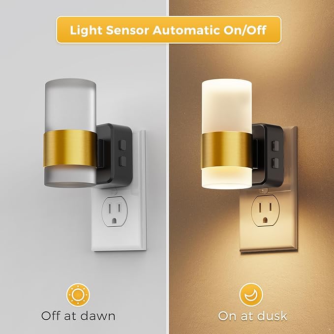 L LOHAS LED Night Light,Night Lights Plug into Wall,Dusk to Dawn Sensor,3000K Soft White,Brightness Adjustable,180°Rotating Acrylic Nightlight for Adults Bathroom Bedroom