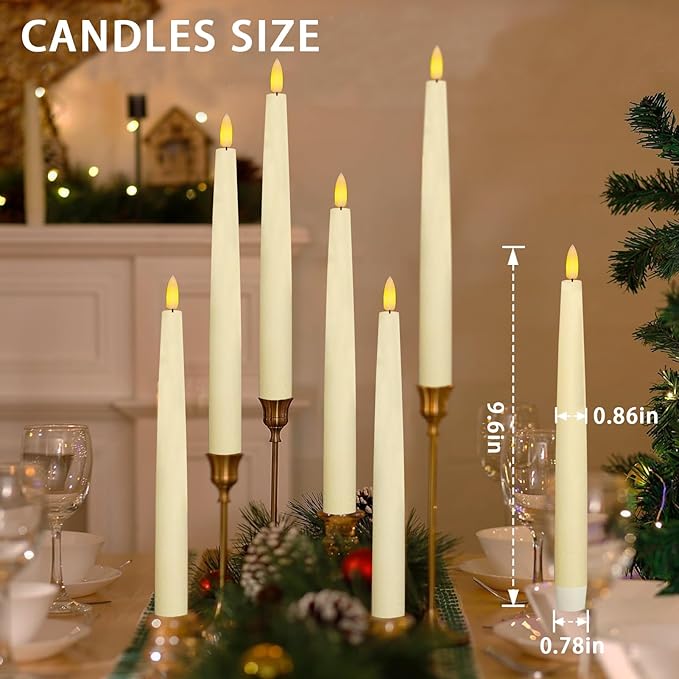 Upgraded Real Wax LED Flameless Taper Candles with Remote, KSWING Ivory Candlesticks Battery Operated 3D Flickering - 2 PCS 9.6” Long Realistic Fake Candle Sticks for Home/Wedding/Fireplace Xmas Decor