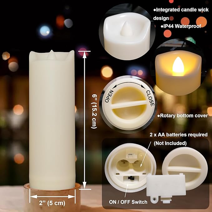 iZAN 4 Pack Flameless Battery Operated LED Pillar Candles with Remote Outdoor Waterproof Flickering Decorative Lights for Halloween Christmas Home Kitchen Décor Wedding Party Event Decorations 2”x6”