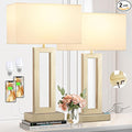 Seealle 22" Tall Bedroom Lamps for Living Room - Touch Gold Bedside Lamps with USB C+A, 3 Way Dimmable for Nightstand, Modern Night Stands for End Tables (White & Gold)