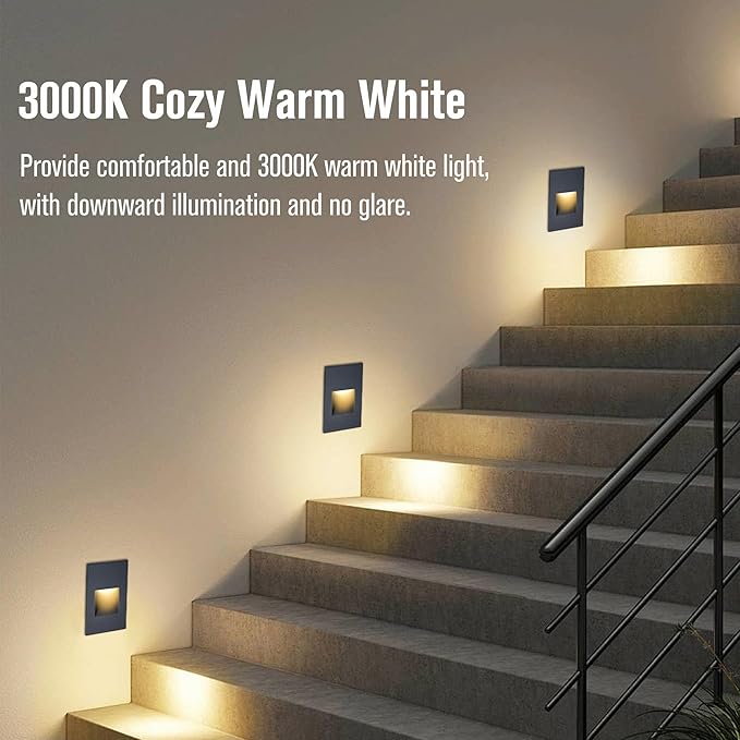 Indoor Stair Lights Outdoor LED Step Light 12V Low Voltage Lights for Steps, 4W 3000K Warm White IP66 Waterproof Deck Stairway Lighting, Vertical, Black,12-Pack