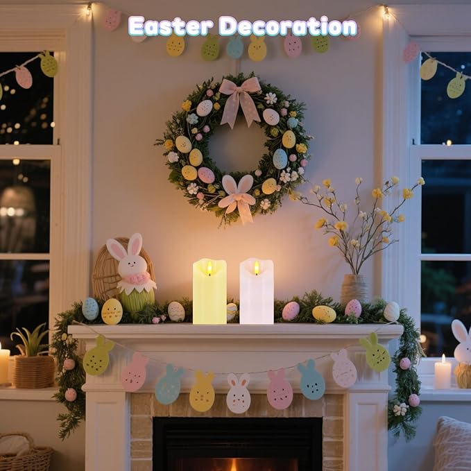 Flameless Candles Light, Set of 2 6"x3" Flickering Pastel Spring LED Candles with Remote & Timer, Dimmable Real Wax Easter Pillar Candles Battery Operated for Home Spring Easter Decor (Pink Yellow)