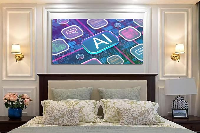 Wibinuki Wall Art Wall Decor Wall Paintings AI text on abstract transparent rectangles. Machine Learning s. AI - for Living Room Bedroom Bathroom Home Decor Can Be Hung Directly 20"x 40"