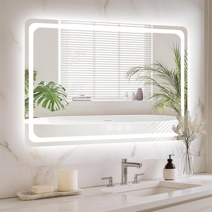 48" x 36" Led Bathroom Mirror with Lights, Anti-Fog & Tri-Color Lighting - Wall Mounted Shaving Mirror with Touch Sensor, Waterproof & Smart LED Vanity Mirror,Tempered Glass, Dimmable Smart Mirror
