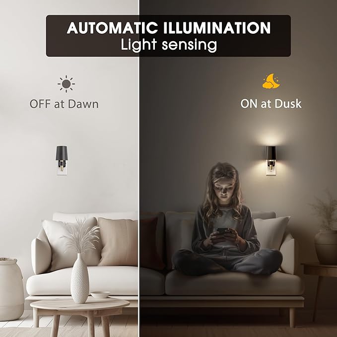 Briignite Night Light, Dimmable Night Lights Plug into Wall [2 Pack], Dusk to Dawn Sensor, Daylight White 5000K, 0-100LM, Plug in NightLight, Vintage Night Light for Hallway Bedroom Stairway