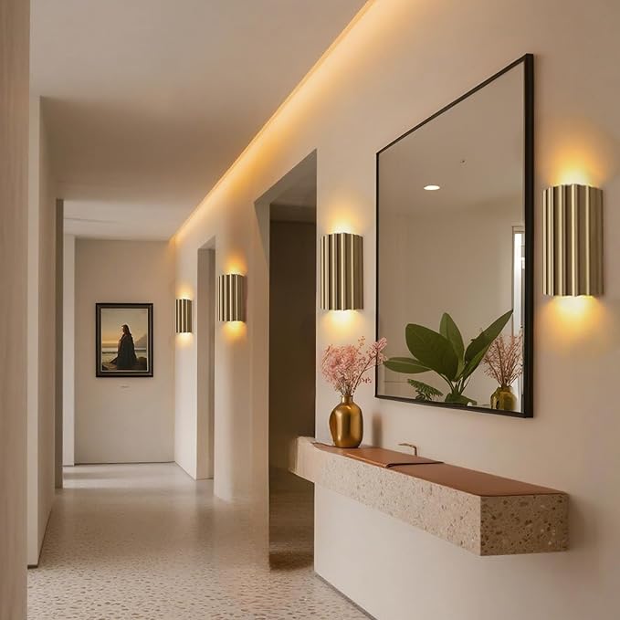 ZEROUNO Gold Resin Modern LED Wall sconces Hardwired Indoor Wall Lights Up and Down Wall Mount Wall Lamp Fixture for Living Room Bedroom Hallway Corridor Conservatory Stairs (with E12 Bulbs)