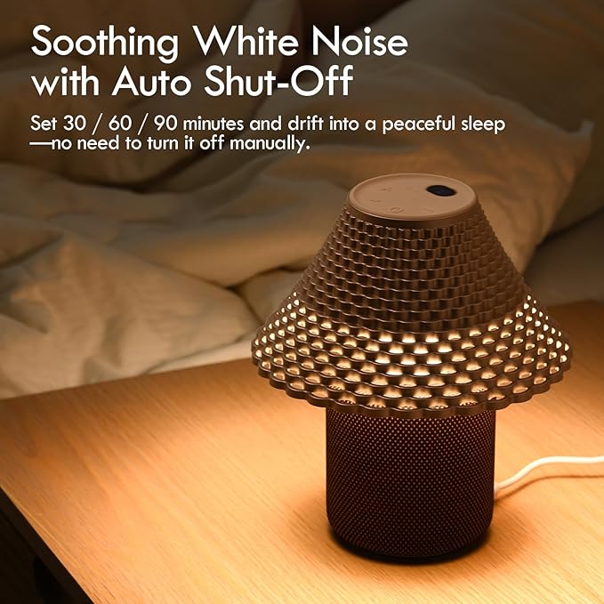 Bedside Table Lamp with White Noise Machine - 10 Soothing Sounds, Gesture Control Sensor & Dimmable Night Light - 30/60/90 Min Auto-Off Timer for Sleep, Nursery, Office & Home Decor- Gold