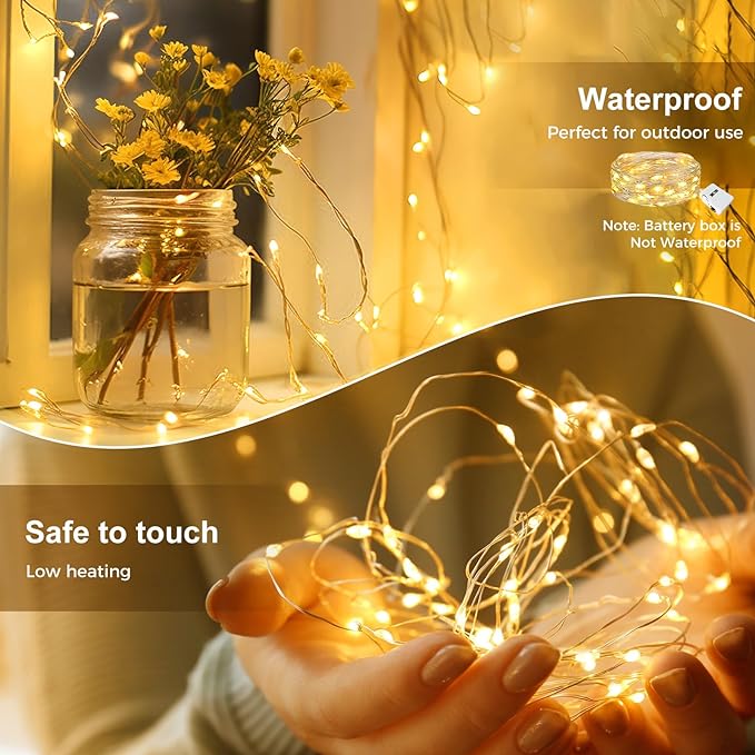 kolpop 20 Pack LED Fairy Lights Battery Operated with 3 Modes, Mini Twinkle String Lights Battery Powered Waterproof for Christmas Mason Jars Party,Warm White