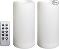 2 Pack Outdoor Flameless Pillar Candles with Remote and Timer Waterproof Battery Operated Electric LED Candle Set for Gift Home Décor Party Wedding Supplies Garden Christmas Decoration, 3” x 6”