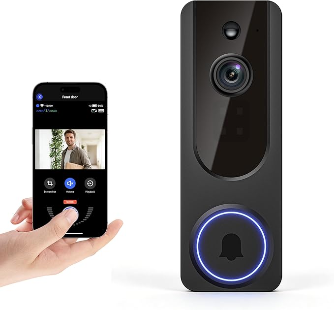 Gazing 1080P Wireless Wi-Fi Doorbell Camera for Home Safety, Night Vision, 2-Way Audio, Cloud Storage, AI Human and Motion Detection, Live View, Battery Powered, Indoor Outdoor Surveillance