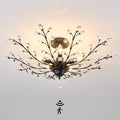 CVKASH Motion Sensor Crystal Chandelier Modern Black Semi Flush Mount Ceiling Light Fixture Vintage Small Chandelier Lighting for Kitchen Bedroom Living Room Dining Room Hallway Foyer