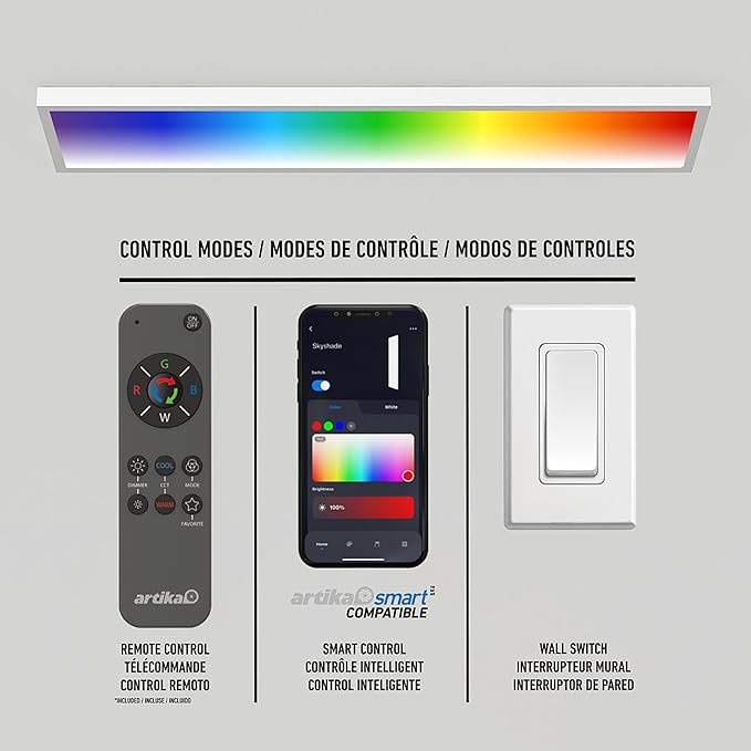 artika Skyshade 30″ LED Flat Panel Ceiling Light – 4,000 Lumens, RGB + Tunable White Smart Control (App • Remote • Wall Switch), Ultra-Slim Flush Mount for Kitchen • Living Room • Garage