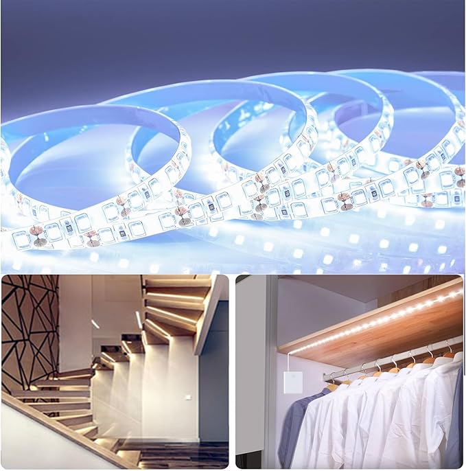 L8star Battery Powered LED Strip Lights, 3.28ft x 3 Pack(9.8ft),6000K White Strip Light with 3 AA Battery Box, 90 LED Strip Lights for Kitchen Under Cabinet Lighting, Shelves, Under Counter