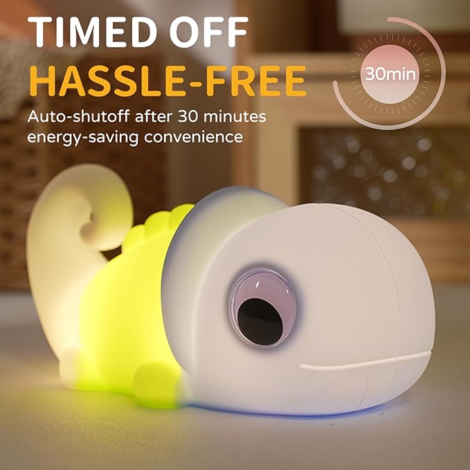 Night Light for Kids, Cute Soft Silicone Chameleon Lamp, Dimmable Timer Nursery Portable Kawaii Lamps, Bedside Lamp for Baby Toddler Adult(Chameleon - Blue)