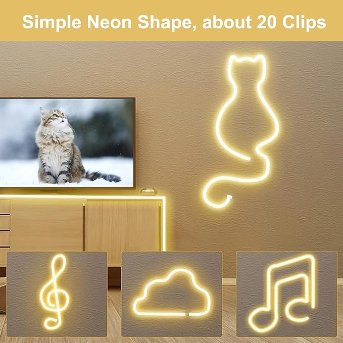 Neon Rope Light Mounting Brackets, Clear Fixing Clips with Screws and Nail-Free Glue, for 6x12mm Silicone LED Flex Strip Lighting, Neon Signs DIY(20Clips, 20Screws)