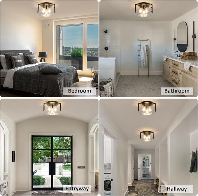 Black Flush Mount Ceiling Light Fixture, Modern Entryway Light Fixture Ceiling Mount, Close to Ceiling Light Fixtures, Kitchen Lighting Fixtures Ceiling Lights for Bedroom Bathroom Hallway Dining Room