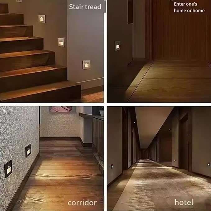 10 Pack LED Motion Sensor Night Light Infrared Human Body Induction Lamp, Recessed Stair Lights Indoor, Night for Hallway, Stairway, Bathroom, Bedroom, Kitchen
