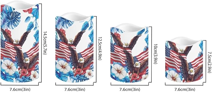 USA Flag Flameless Candles Bald Eagle Tropical Flowers Flameless Candle with Remote Timers for Lights Patriotic Independence Day Lamp for Home Dinner Table Garden Tea Party, 4 Pack